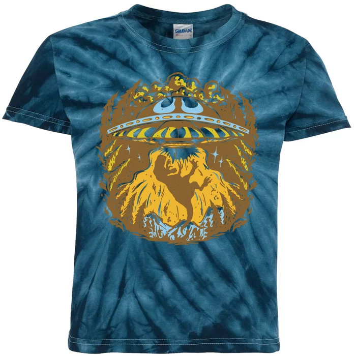 UFO Dinosaur Abduction Kids Tie-Dye T-Shirt