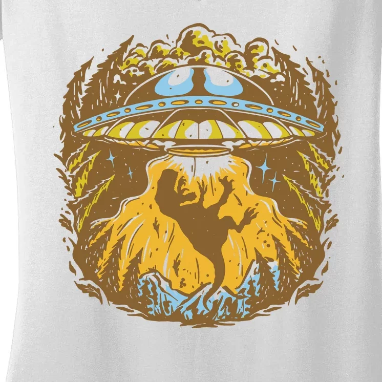 UFO Dinosaur Abduction Women's V-Neck T-Shirt