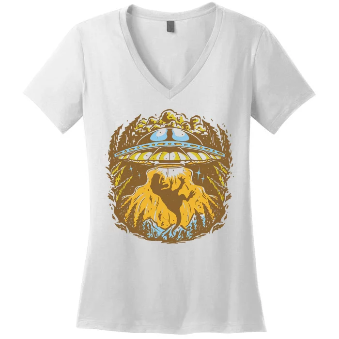 UFO Dinosaur Abduction Women's V-Neck T-Shirt