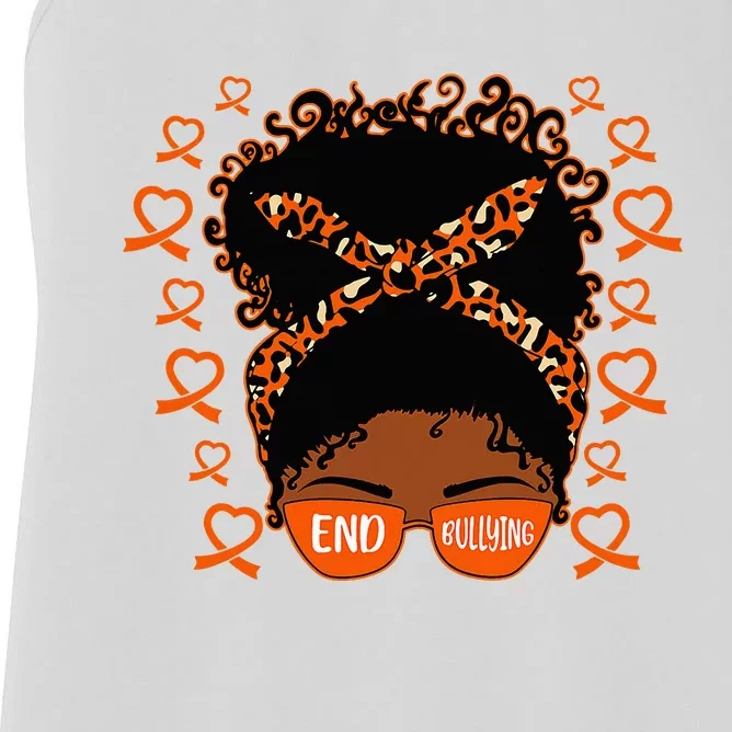 Unity Day Afro Messy Bun Anti Bullying End Bullying Women's Racerback Tank