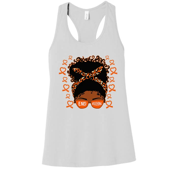 Unity Day Afro Messy Bun Anti Bullying End Bullying Women's Racerback Tank