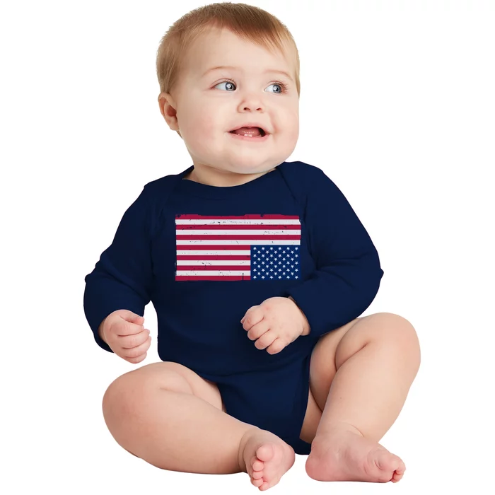 Upside Down American Flag Vintage Baby Long Sleeve Bodysuit