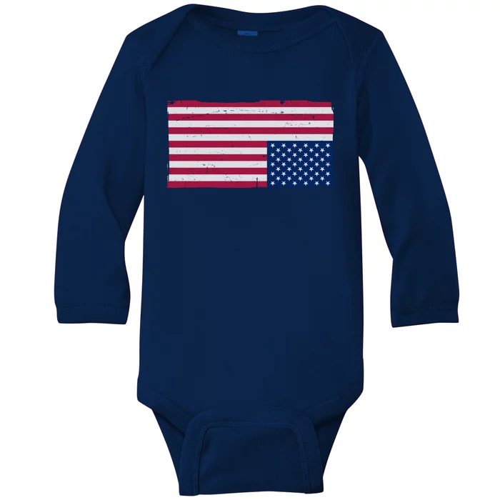 Upside Down American Flag Vintage Baby Long Sleeve Bodysuit