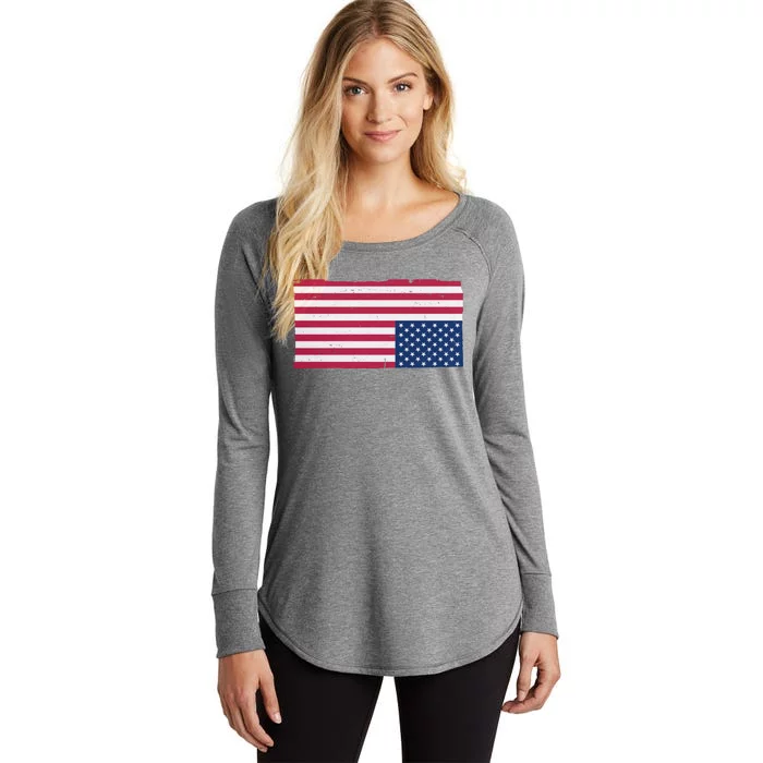 Upside Down American Flag Vintage Women's Perfect Tri Tunic Long Sleeve Shirt