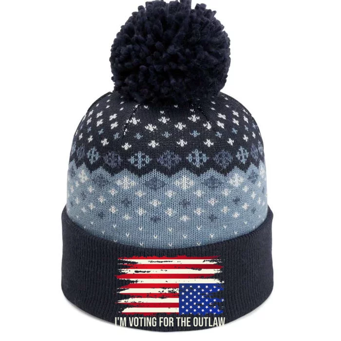 Upside Down American Flag Distress IM Voting For The Outlaw The Baniff Cuffed Pom Beanie