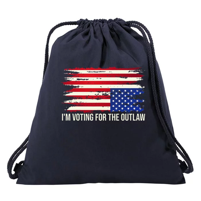 Upside Down American Flag Distress IM Voting For The Outlaw Drawstring Bag