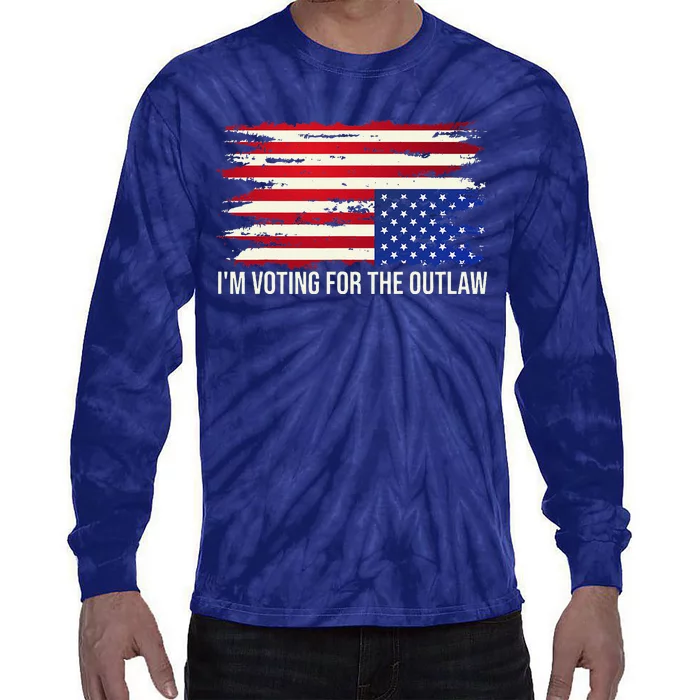 Upside Down American Flag Distress IM Voting For The Outlaw Tie-Dye Long Sleeve Shirt