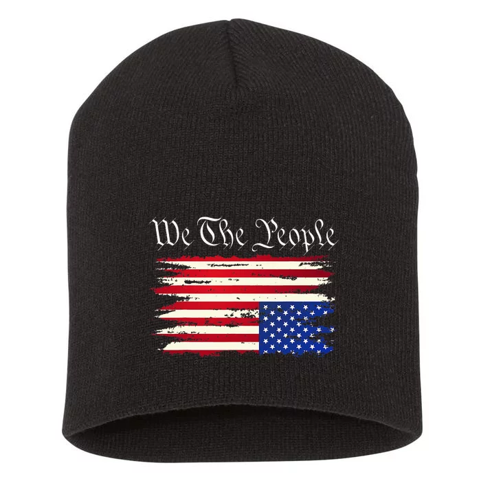 Upside Down American Flag Distress Short Acrylic Beanie