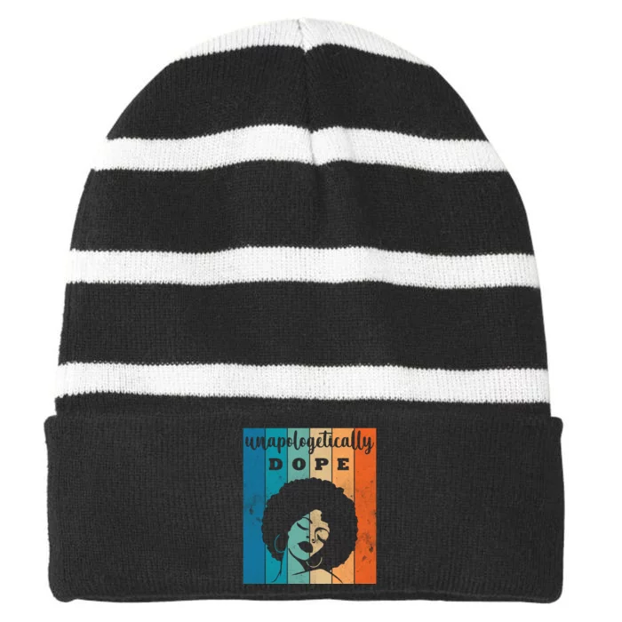 Unapologetically Dope Black Female Striped Beanie with Solid Band