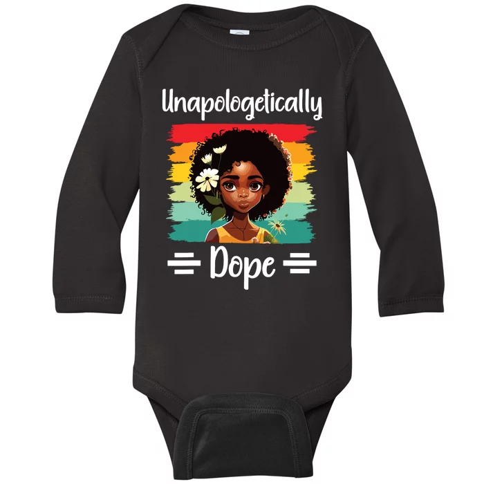 Unapologetically Dope Black Afro Girl Black History Month Baby Long Sleeve Bodysuit