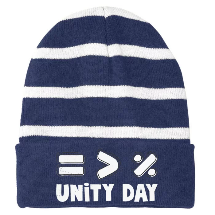 Unity Day Equality Is Greater Than Division Awareness Orange Striped Beanie with Solid Band