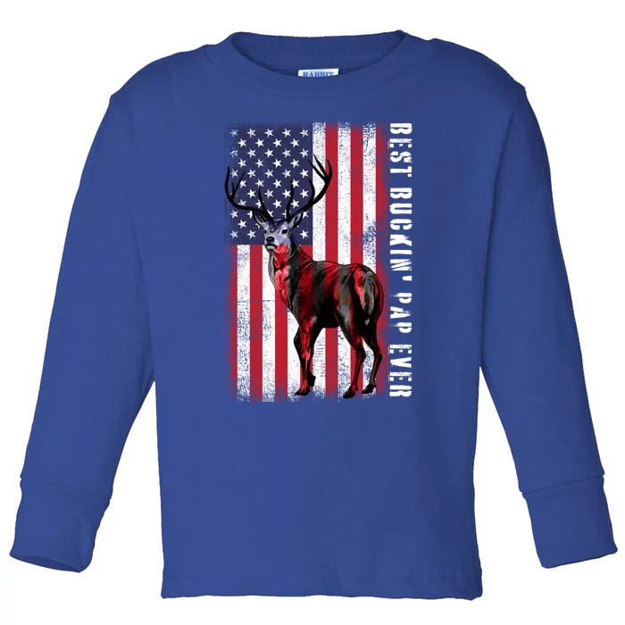 Usa Distressed Flag Best Buckin Pap Deer Hunting Fathers Day Gift Toddler Long Sleeve Shirt