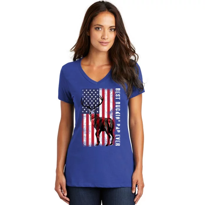 Usa Distressed Flag Best Buckin Pap Deer Hunting Fathers Day Gift Women's V-Neck T-Shirt