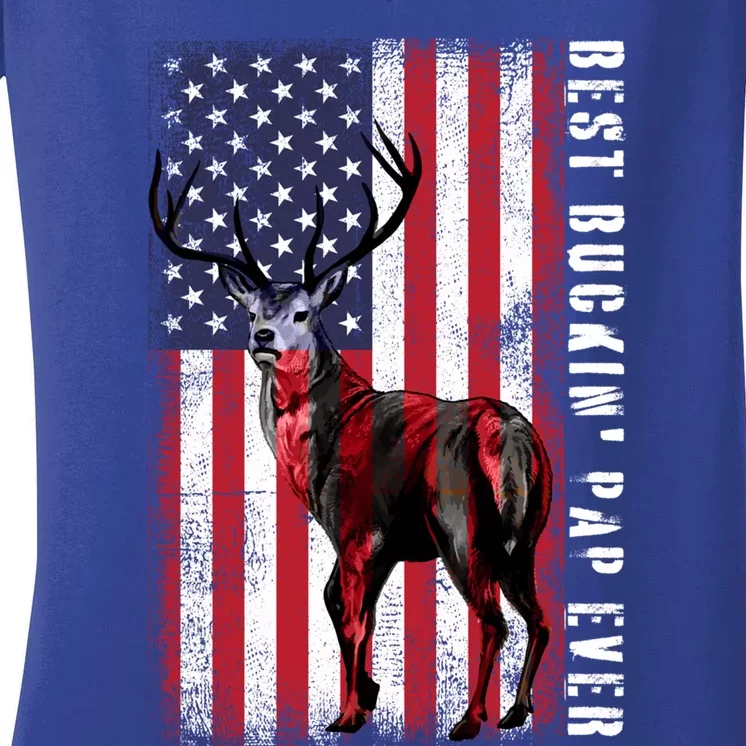 Usa Distressed Flag Best Buckin Pap Deer Hunting Fathers Day Gift Women's V-Neck T-Shirt