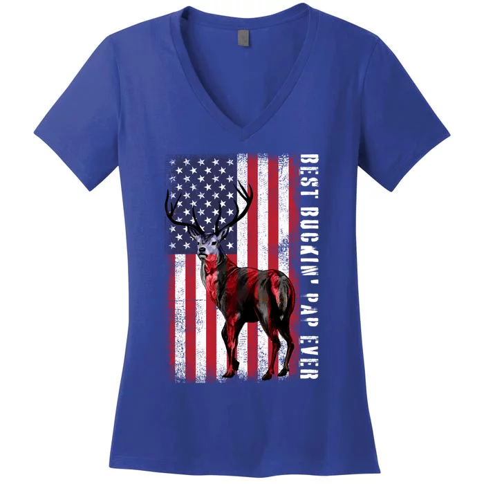 Usa Distressed Flag Best Buckin Pap Deer Hunting Fathers Day Gift Women's V-Neck T-Shirt