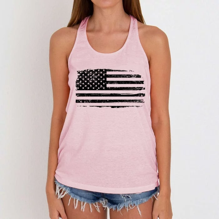 USA Distressed Flag Grunge Patriotic American Merica Pride Women's Knotted Racerback Tank