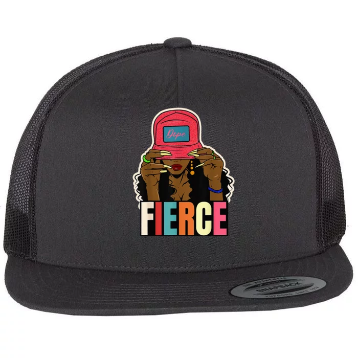 Unapologetically Dope Fierce Black Afro Black History Flat Bill Trucker Hat