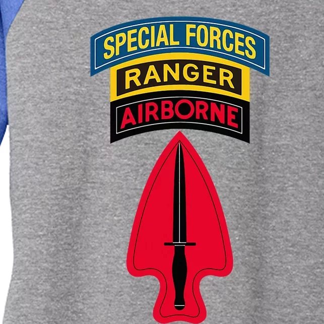 Usasoc Delta Force Ranger Sf Tab Sfod D Center Women's Tri-Blend 3/4-Sleeve Raglan Shirt