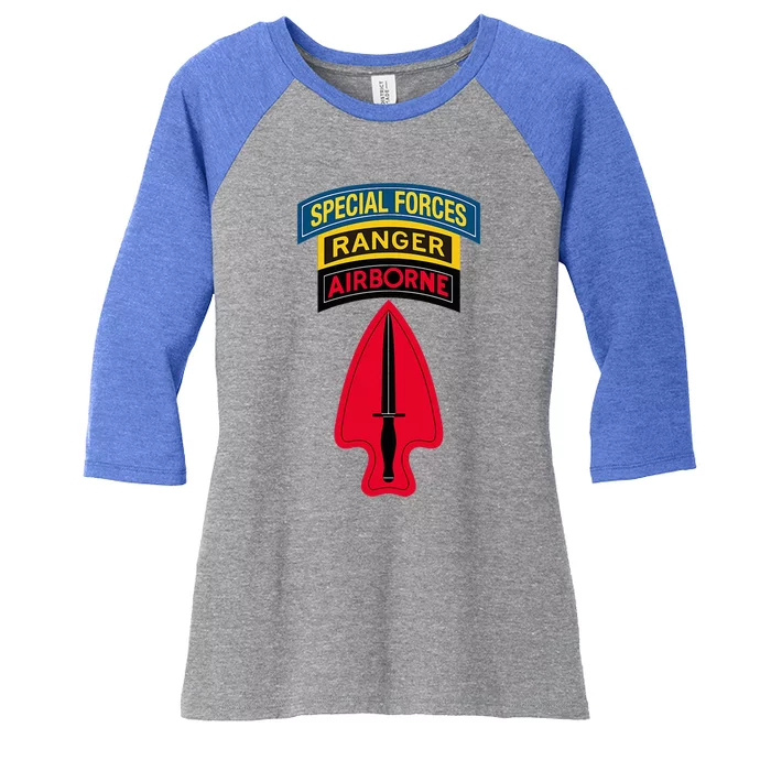 Usasoc Delta Force Ranger Sf Tab Sfod D Center Women's Tri-Blend 3/4-Sleeve Raglan Shirt