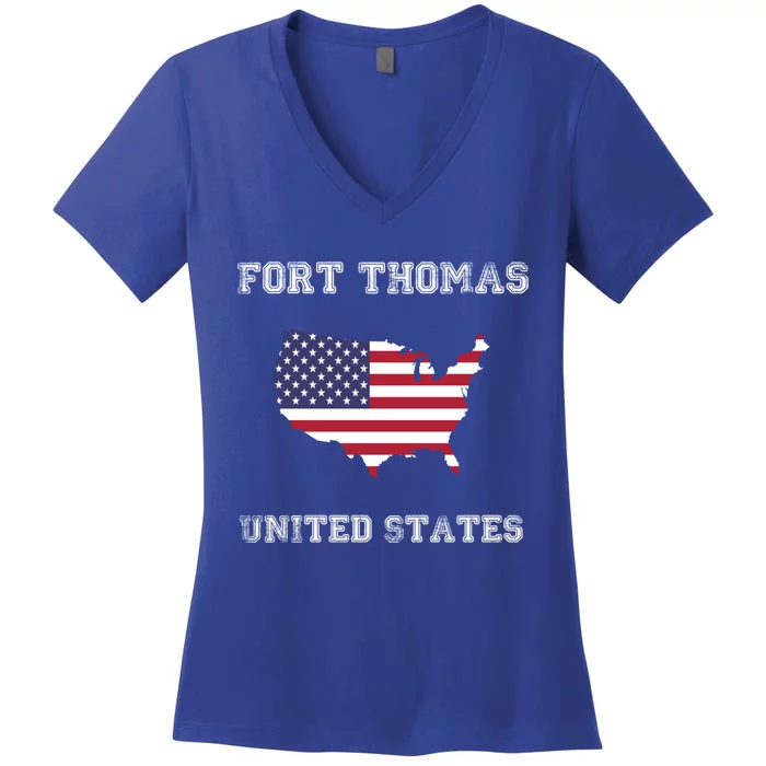 Usa Distressed Flag Fort Thomas Pride Great Gift Women's V-Neck T-Shirt