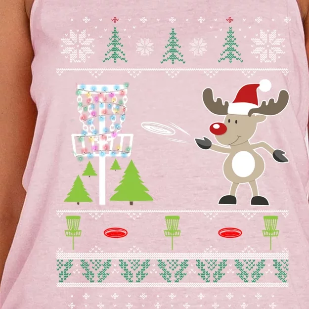 Ugly Disc Golf Christmas Sweater Reindeer Sleigh Frolf Set Gift Women's Knotted Racerback Tank