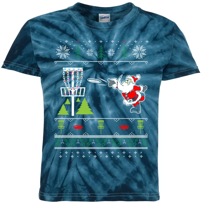 Ugly Disc Golf Santa Christmas Sweater Funny Xmas Frolf Kids Tie-Dye T-Shirt