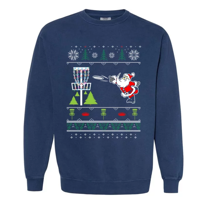 Ugly Disc Golf Santa Christmas Sweater Funny Xmas Frolf Garment-Dyed Sweatshirt