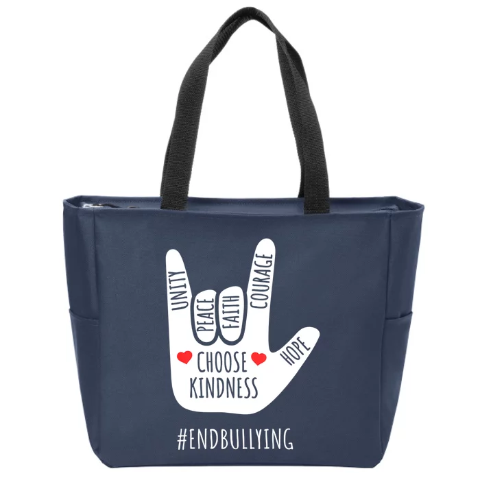 Unity Day Love Sign Hand Gesture End Bullying Orange Zip Tote Bag