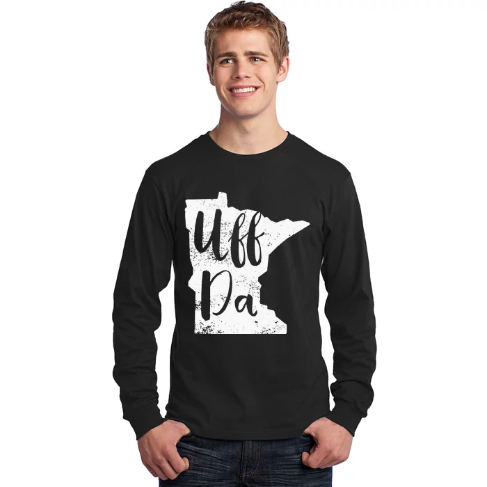 Uff Da Minnesota Map Funny Distressed Long Sleeve Shirt