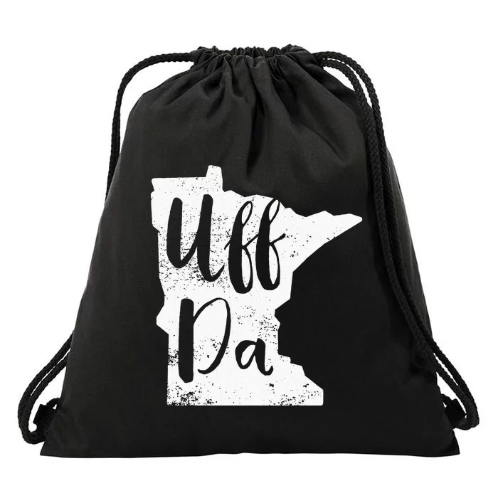 Uff Da Minnesota Map Funny Distressed Drawstring Bag