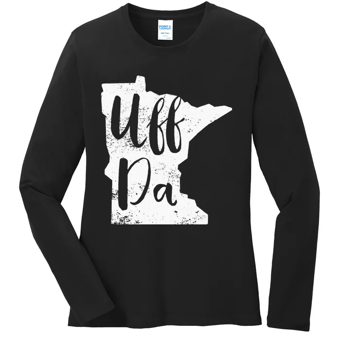 Uff Da Minnesota Map Funny Distressed Ladies Long Sleeve Shirt