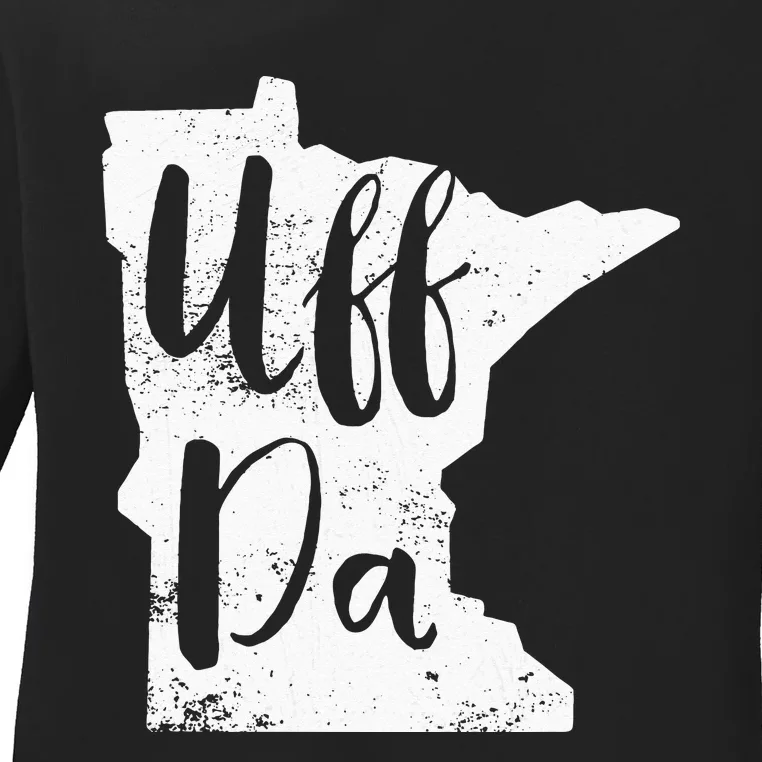 Uff Da Minnesota Map Funny Distressed Ladies Long Sleeve Shirt