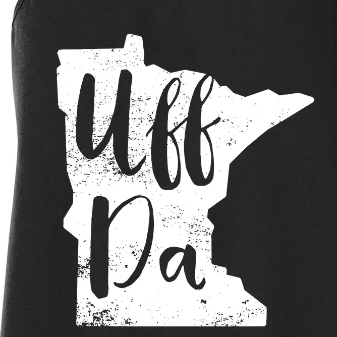 Uff Da Minnesota Map Funny Distressed Women's Racerback Tank