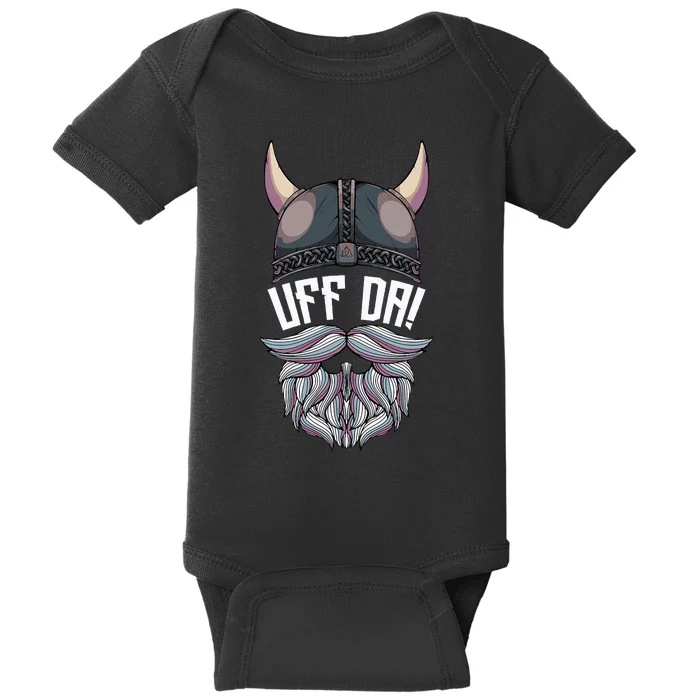 Uff Da Norwegian Quote Scandinavian Viking Helmet Beard Man Baby Bodysuit