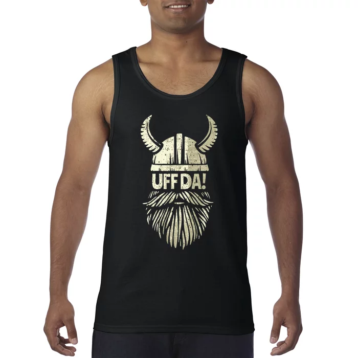 Uff Da Norwegian Quote Scandinavian Viking Helmet Beard Man Tank Top