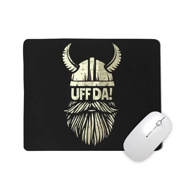 Uff Da Norwegian Quote Scandinavian Viking Helmet Beard Man Mousepad