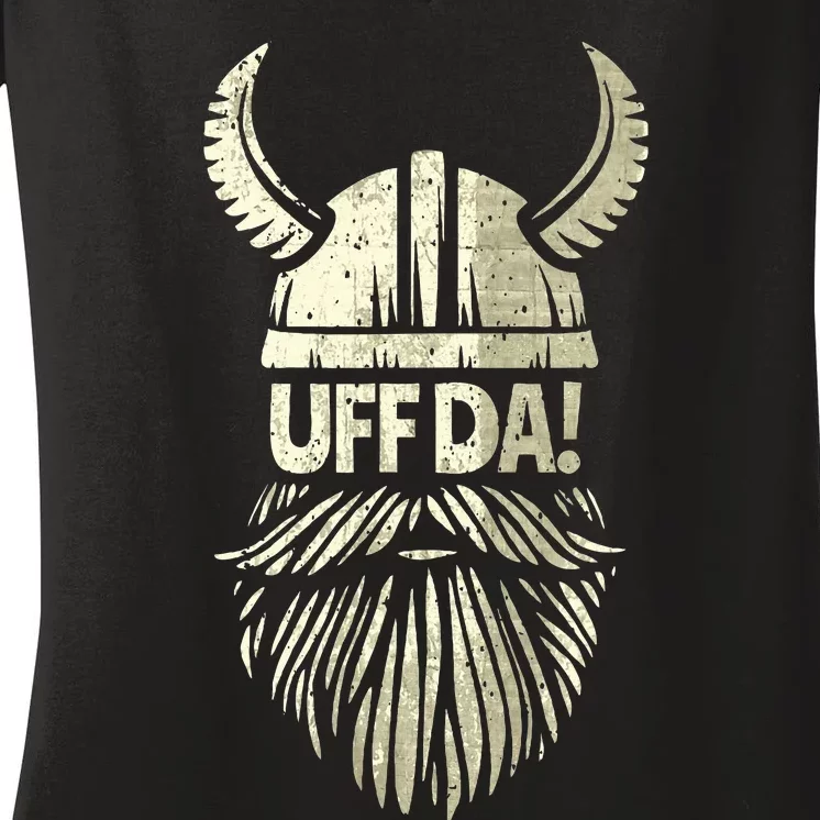 Uff Da Norwegian Quote Scandinavian Viking Helmet Beard Man Women's V-Neck T-Shirt