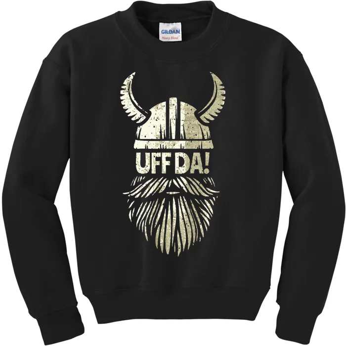 Uff Da Norwegian Quote Scandinavian Viking Helmet Beard Man Kids Sweatshirt