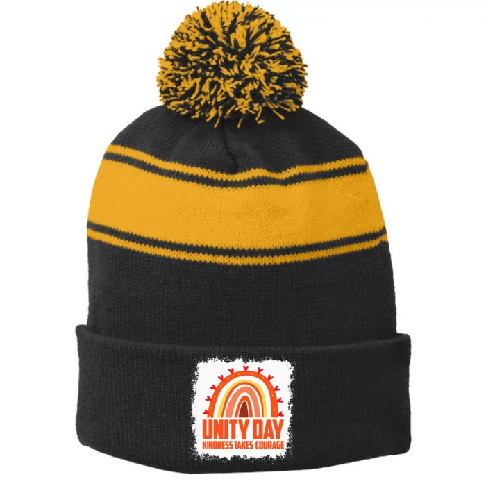 Unity Day Orange Kindness Takes Courage Unity Day Stripe Pom Pom Beanie