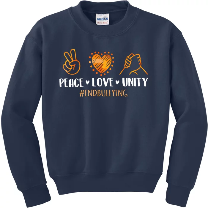 Unity Day Orange Peace Love Unity End Bullying Kindness Kids Sweatshirt