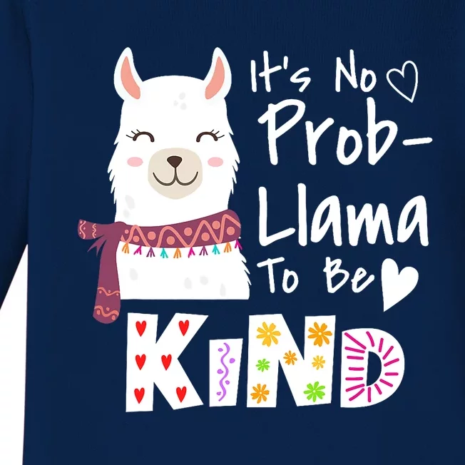 Unity Day Orange No Prob Llama Be Kind Anti Bullying Baby Long Sleeve Bodysuit