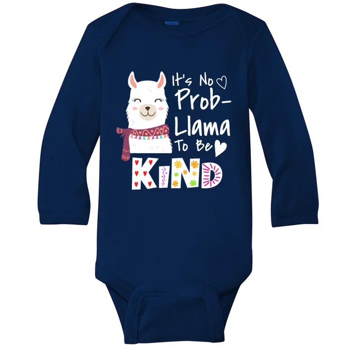 Unity Day Orange No Prob Llama Be Kind Anti Bullying Baby Long Sleeve Bodysuit