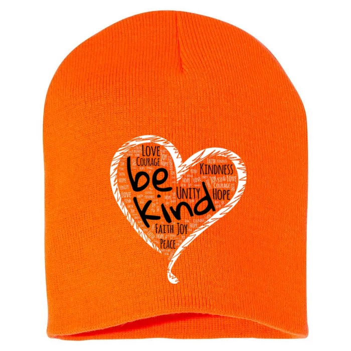 Unity Day Orange Heart Be Kind Anti Bullying Gift Short Acrylic Beanie