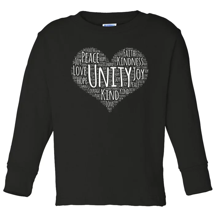 UNITY DAY Orange Heart Anti Bullying Kindness Teacher Toddler Long Sleeve Shirt