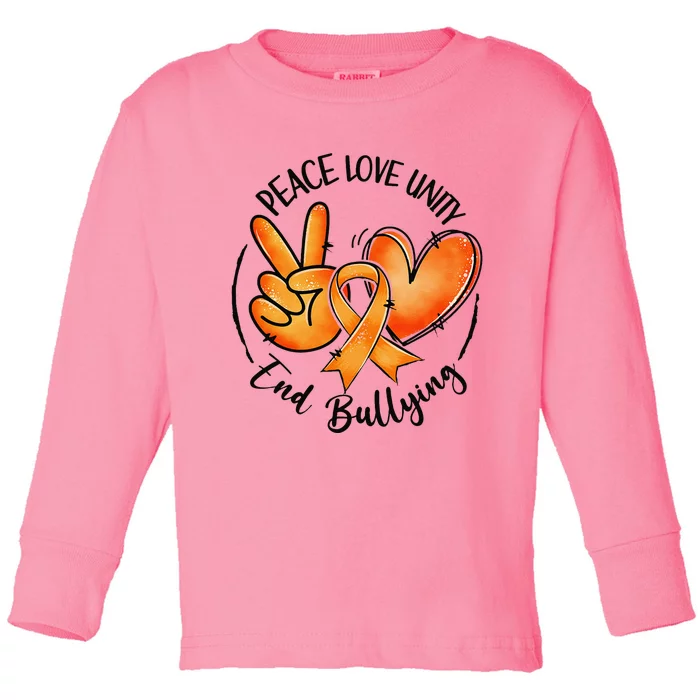 Unity Day Orange Peace Love Unity End Bullying Kindness Gift Toddler Long Sleeve Shirt