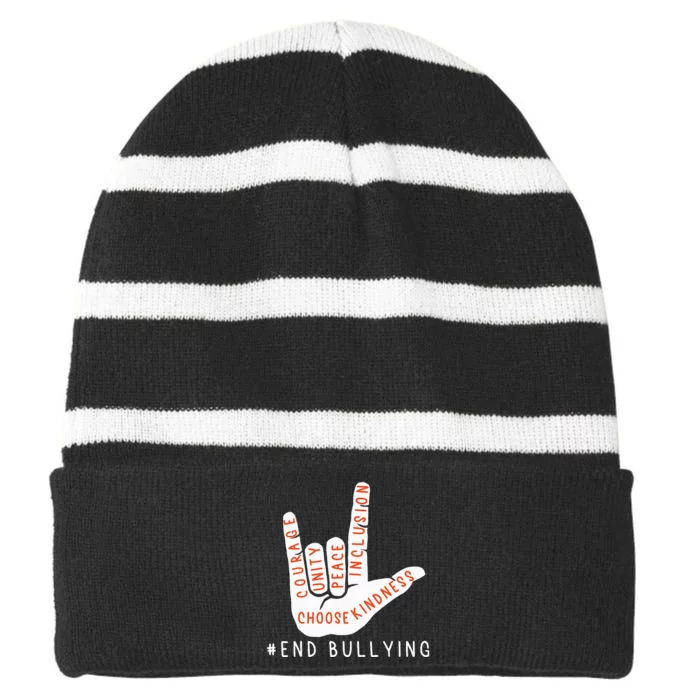 Unity Day Orange Anti Bullying Love Sign Language Striped Beanie with Solid Band