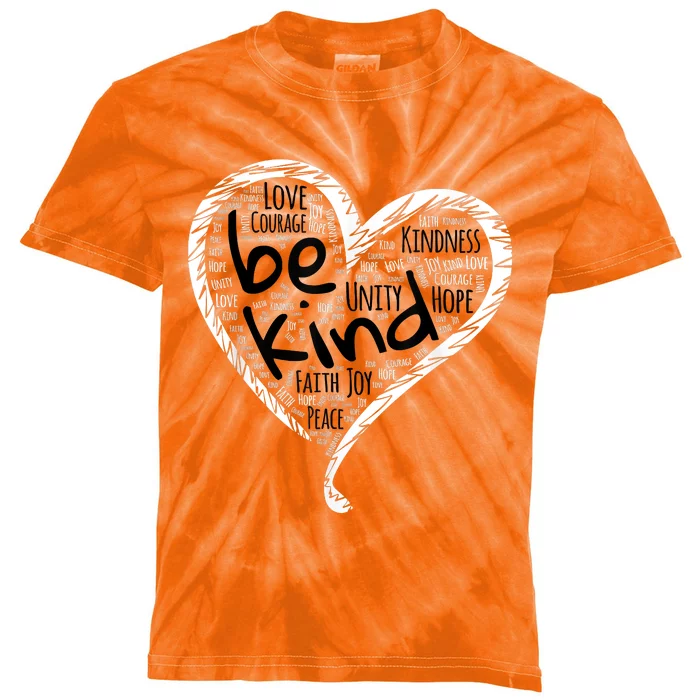 Unity Day Orange Shirt Heart Be Kind Anti Bullying Gift Kids Tie-Dye T-Shirt