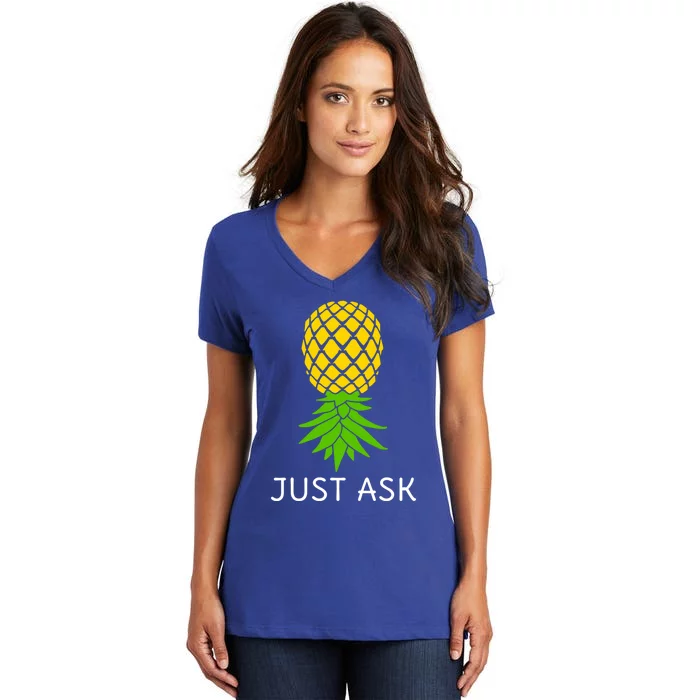 Upside Down Pineapple Great Gift Sharing Swinger Gift Women's V-Neck T-Shirt