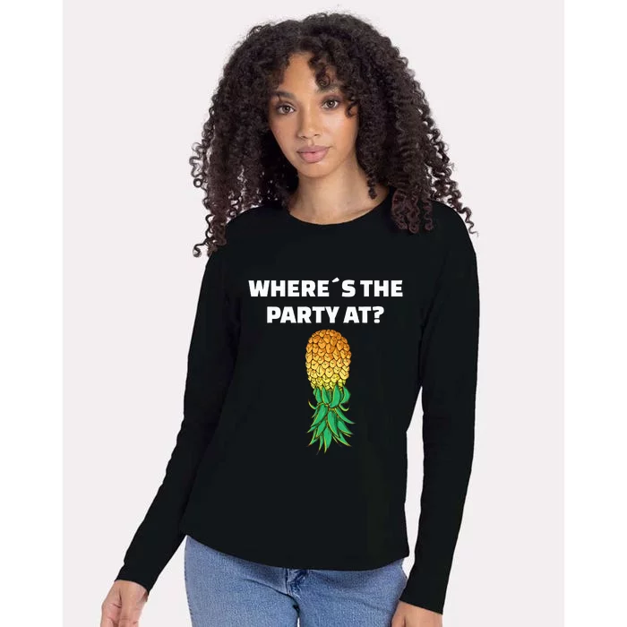 Upside Down Pineapple Where´S The Party At Womens Cotton Relaxed Long Sleeve T-Shirt