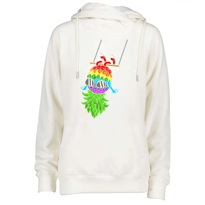 Upside Down Pineapple Swingers Swinging Lgbtq Adult Humor Gift Womens Funnel Neck Pullover Hood